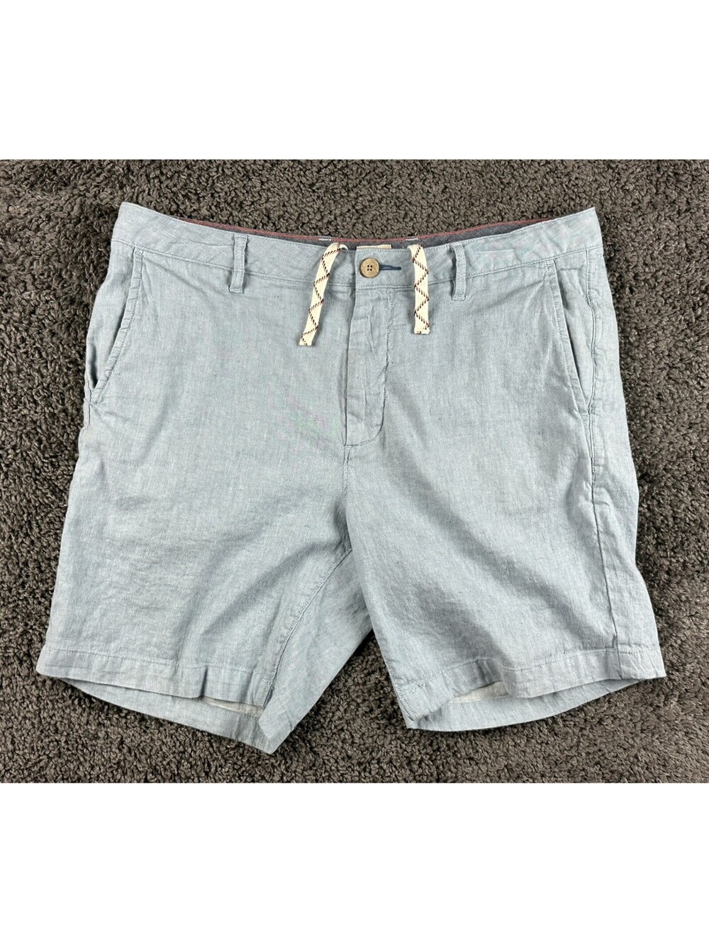 Faherty All Day Shorts Mens 34 Light Blue Chambray Stretch Linen Cotton Casual